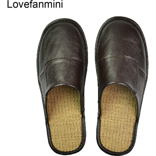 Genuine Cow Leather slippers couple indoor non-slip men women home fashion casual single shoes PVC soft soles spring summer 507