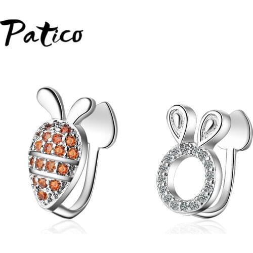 Top Vendeur Asymmetrical 925 Sterling Silver Simple Rabbit Carrot Ear Clip Korean Cute CZ Cubic Zircon Earrings Wholesale