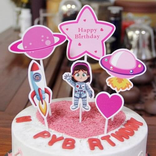 6pcs Astronaut Cupcake Topper Out Space Happy Birthday Cake Topper for Baby Shower Boys Girls Birthday Party Cake Decorations