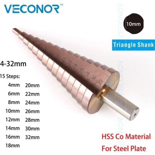 Veconor 4-32mm Impact Step Drill Bit HSS Cobalt Multiple Hole Cutter Tool Set 10mm Triangle Shank