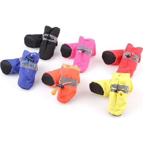 4pcs/set Waterproof Pet Dog Shoes Anti-slip Rain Snow Boots Footwear Plush Liner Warm For Small Cats Dogs Puppy Dog Socks Bootie