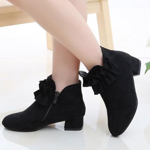High Heels Flower Kid Boot Girl Shoes For Children Warm Winter Autumn Red Ankle Boots Sneakers Suede 3 4 5 6 7 8 9 10 11 12 Year