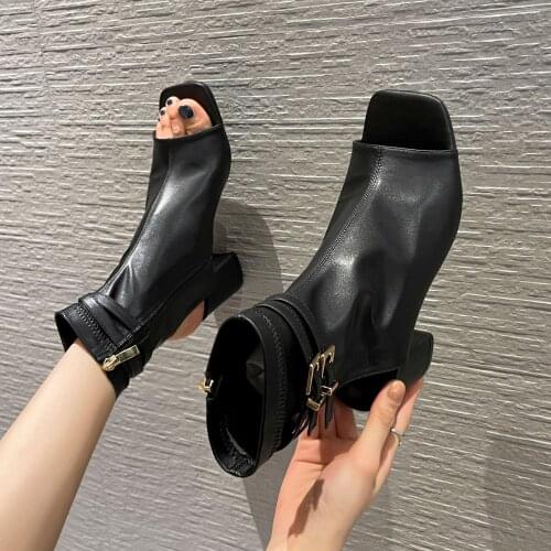 New fashion square with 2021 Korean edition square head open toe sandal women sandal solid color Roman sandal boots women
