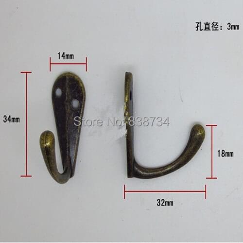 10pcs 34*32*14 wholesale hook decorative wall hook door hanger for clothes bronze metal small hook