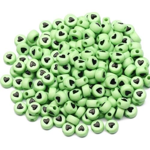 100-500pcs 4x7mm Round Green Heart Pattern Loose Acrylic Spacer Beads For Jewelry Making DIY Charm Necklace Bracelet Accessory