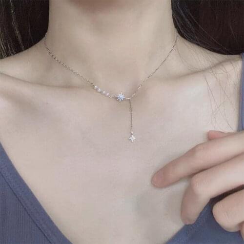 12pcs/lot New Pearl Eight-pointed Star Necklace Female Simple Clavicle Chain Summer Light Luxury Niche Design Accessories