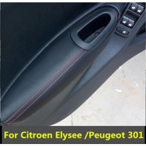 4PCS Microfiber Front / Rear Door Panels Armrest Leather Cover Protective Trim For Peugeot 301/ Citroen Elysee /Citroen C3-XR