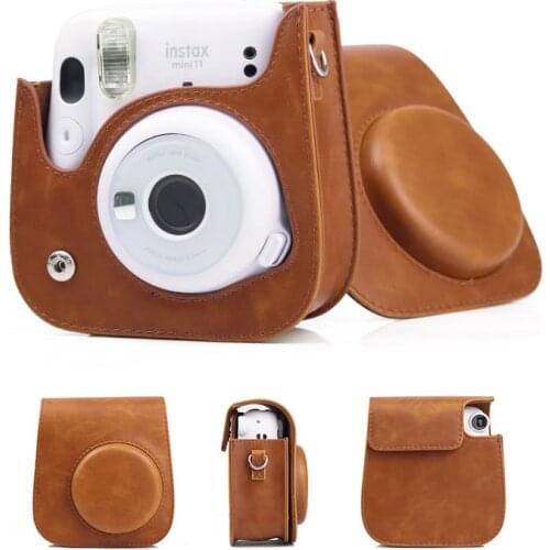 Fujifilm Instax Mini 11 Camera Case Vintage Brown PU Leather Instant Camera Shoulder Strap Bag Protector Cover Case Pouch