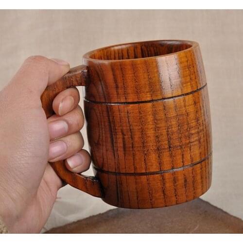 Free Shipping 20pcs Heatproof Classical Wood Work Wooden Beer Tea Coffee Cup Mug Eco-friendly 400ml For Gatherings Party SN815