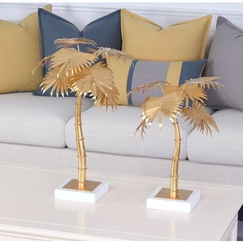 Large 50Cm Gold Palm Tree Statue Metal Lucky Tree Business Craft New Home Decor Accessories For Living Room Marble Art Ornament