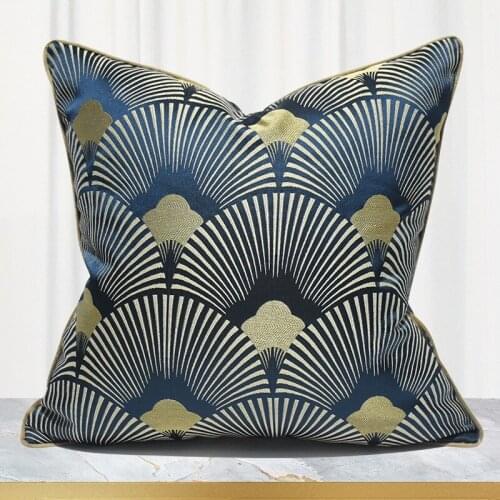 High Precision Jacquard Throw Pillows Living Room Sofa Fan Striped Cushion Cover Luxury Blue Pillowcase Housse Decor Coussin