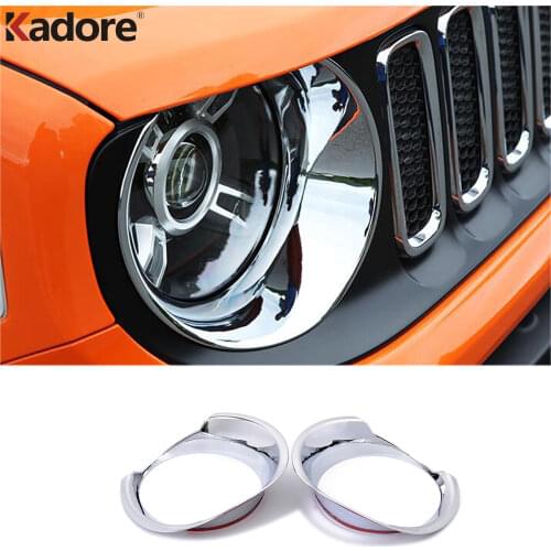 For Jeep Renegade 2014-2019 ABS Chrome Car Head Light Lamp Cover Trim Front Headlight Headlamp Around Sticker Frame Car-styling
