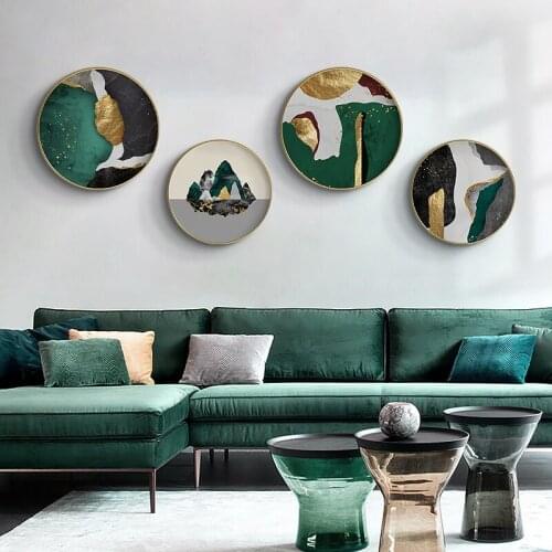 EECAMAIL DIY Diamond Painting Modern Abstract Art Round Full Diamond Living Room Entrance Diamond Painting No Frame