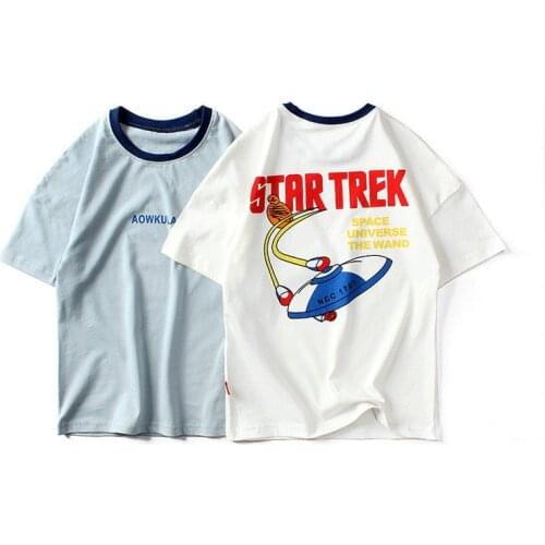 Boy Cartoon T-Shirts Short-Sleeves Baby Children Tops Tees 5 6 7 8 9 10 11 12 13 14 Years White Blue Kids Clothes Letter T Shirt