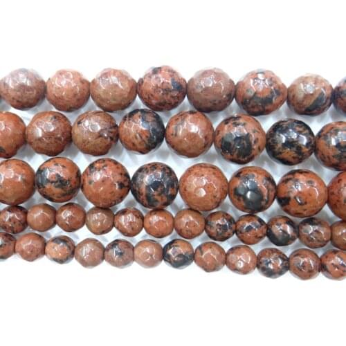 Natural Stone Beads Faceted mahogany obsidian stone Round Loose Beads For Making Jewelry 15Inch 6/8/10/12mm Beads Diy Bracelet