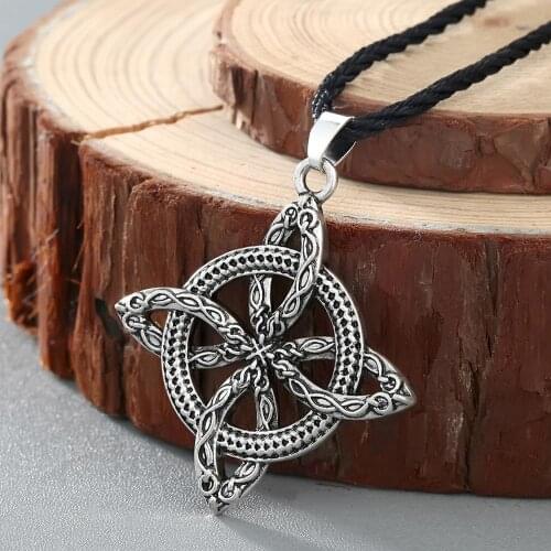 QIAMNI Viking Overcoming Grass Slavic Fern Flower Necklace Pendant Men Love Knot Cross Amulet Jewelry Protect Against Illness