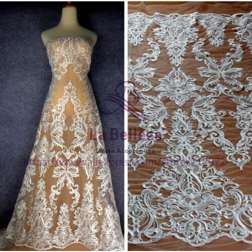 La Belleza 1 yard off white cord sequins embroidery wedding dress lace fabric 47'' width