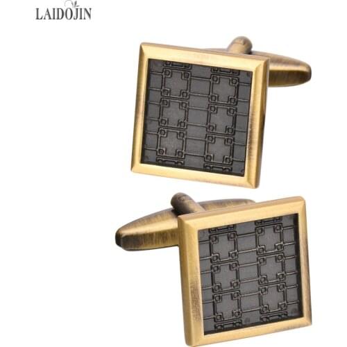 LAIDOJIN Newest Bronze Stripe Cufflinks for Mens Brand Square Cuff buttons High Quality Cuff links man Engagement Jewelry Gift
