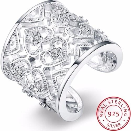 Lekani Free Shipping Silver 925 Ring Fashion Big Net Weaving 925 Silver Jewelry Hollow Heart Ring Women&men Gift Finger Rings