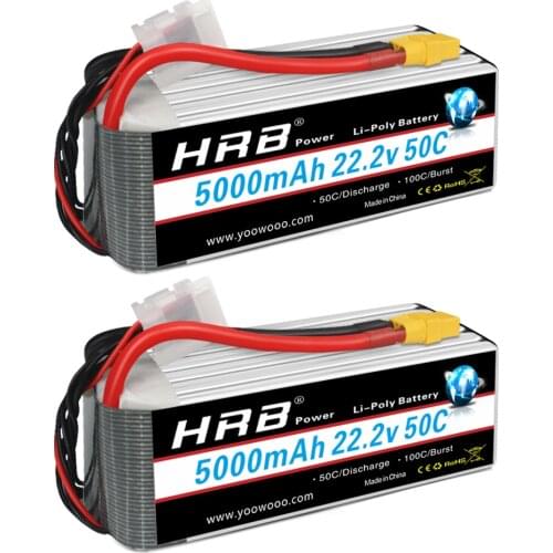 2pcs HRB 22.2V 5000mAh 50C 100C 6S RC Lipo Battery For Remote Control Car Quadcopter Helicopter Drone Align 7.2 Yak 54