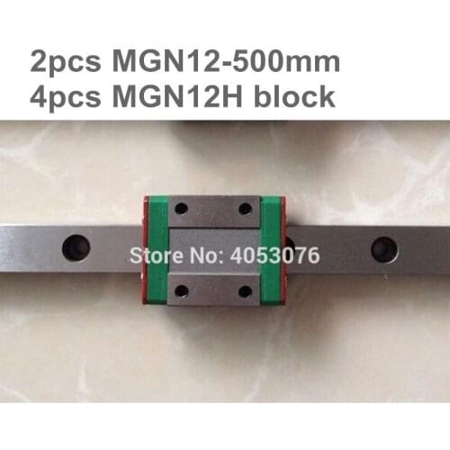Linear guide MGN12 miniature linear rail slide 2pcs MGN12- 500mm linear rail guide +4pcs MGN12H carriage for cnc parts