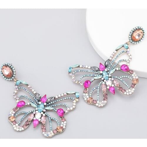 Fashion Trend Womens Multicolor Butterfly Shaped Rhinestone Earrings Dinner Party Wedding Temperament Earrings Accessories