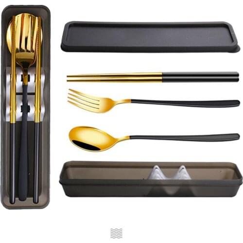 2/3pcs Stainless Steel Chopsticks Spoon Set Fork Creative Adult Portable Korean Tableware Students Outdoor Tableware Cutlery Set