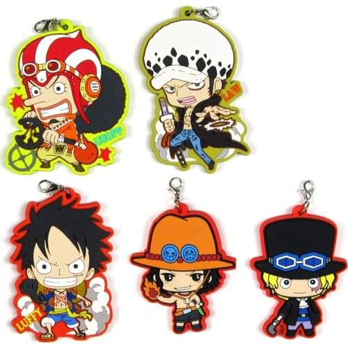 New Arrival One Piece Luffy Ace Nami Sabo Boa Hancock Zoro Chopper Trafalgar Law Japanese Anime rubber keychain strap D168