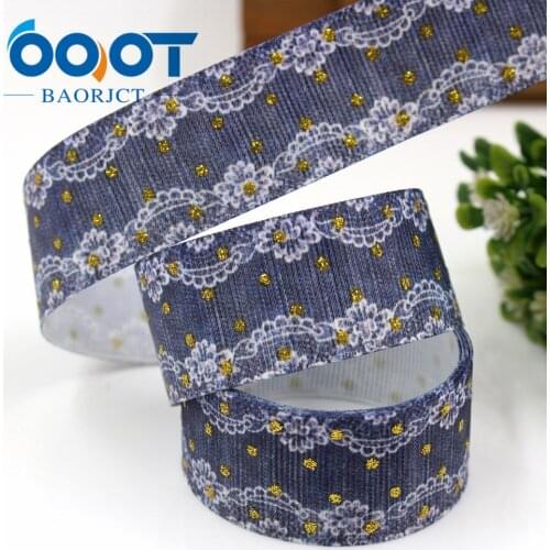 OOOT BAORJCT G-181017-1417,25mm 10yards golden glitter printed grosgrain ribbon DIY headdress wedding gift packaging materials