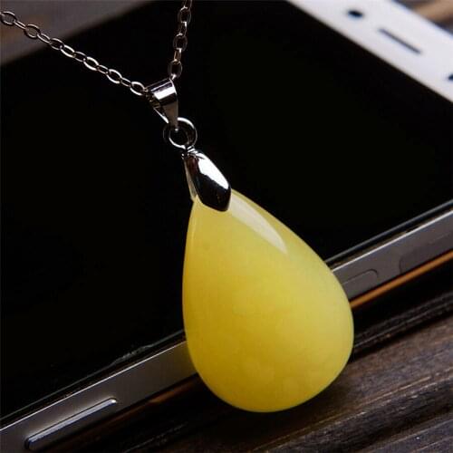 Genuine Yellow Natural Stone Pendant Jewelry For Women Necklace 28*19*8mm Waterdrop Crystal Bead Pendant Just One
