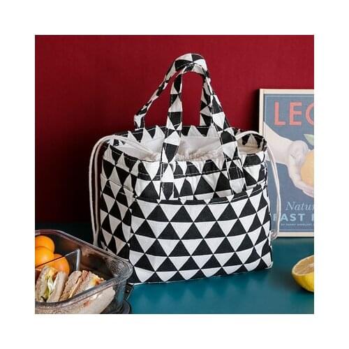Casual Portable Lunch Bag Dots Insulated Canvas Thermal Food Picnic Lunch Bags For Women Kids Cooler Lunch Box Bag Tote
