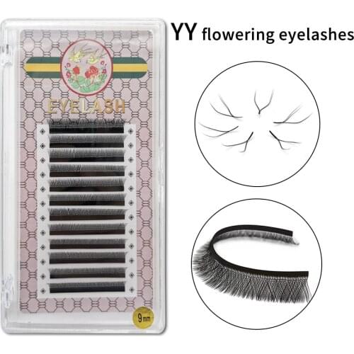 YY Eyelashes Mixed Length Double Tips Cross Bushy Seamless No Loose Root Y-shaped Automatic Flowering Individual Lashes Extenson