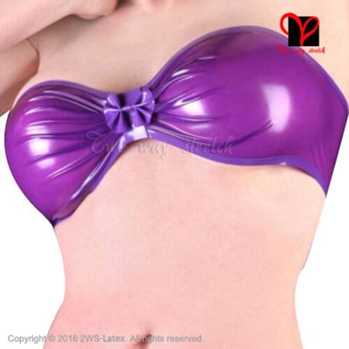 Sexy Latex bra bow flower cup Rubber Gummi Lingerie Strapless bralette Brassiere plus size bustier crop top XXXL plus NY-018