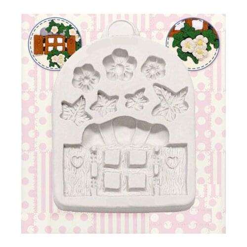 Window and flower silicone cake fondant mold bird house chocolate cake decoration mould border cake tools