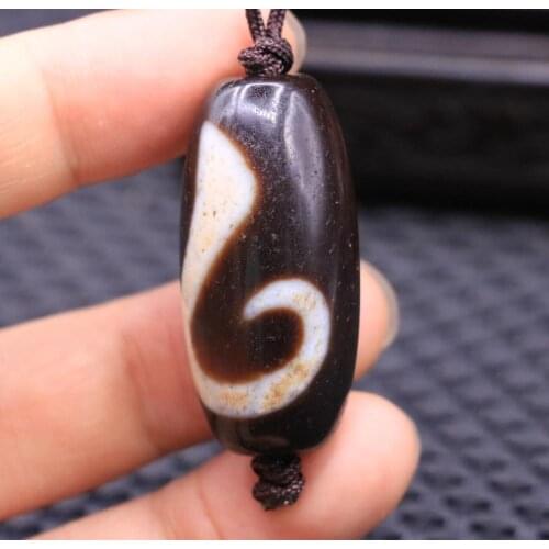 Treasure Magic LKbrother Top Quality energy Tibetan Old agate RUYI HOOK OM CARVING Totem dZi Bead 43*20mm TTT