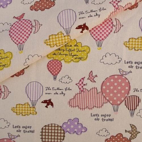 110cmx50cm Cotton Linen Fabric for handmad, bed, bag, curtain Sewing - Hot air ballon and bird (pink) (LF303)