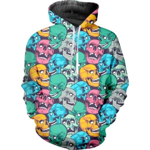 EU Size New Funny Colorful Skull Hoodies Sweatwear Horror Element Novelty Gothic Style Streetwear Oversized Casual Hoody Clothes