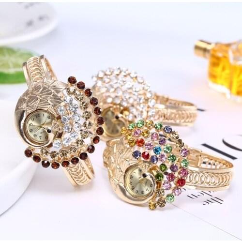 Trend Peacock Female Bracelet Watch Female Rhinestone Retro Fashion Watch Bracelet Watch Female Table Factory Direct