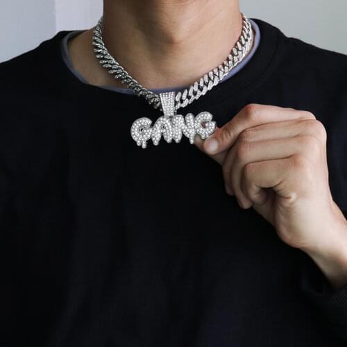 Hip Hop Letter Jewelry For Men AAA Zircon GANG Pendant With Iced Out Miami Cuban Link Chain Necklace Party Jewelry Gifts
