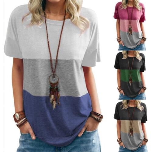New Spring and Summer Color Matching Round Neck Loose Bat Short-sleeved Three-color T-shirt