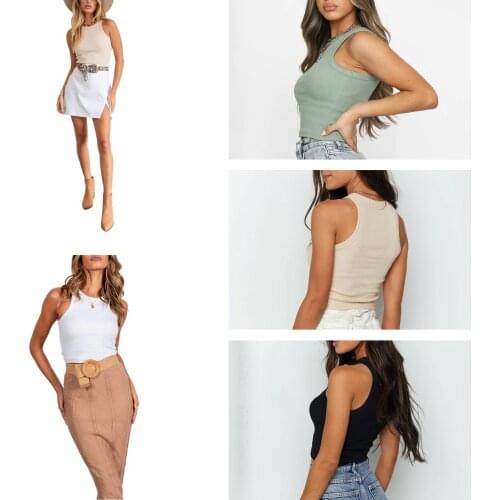 2021 New Women Fashion Solid Color Tank Top Stylish Sleeveless Crop Top for Shopping Daily Wear Summer Joker