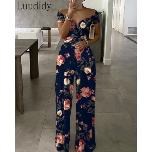 OL Style Women Floral Print Wide Leg Jumpsuit Solid Color Casual Playsuit O-Neck Sleeveless Studded Hollow Ruched Romper