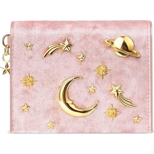Womens Wallet Female Purse Cute Credit Card Holder Girlish Style Star Moon Pattern Coin Handbag Fashion Bags Pink Red Black
