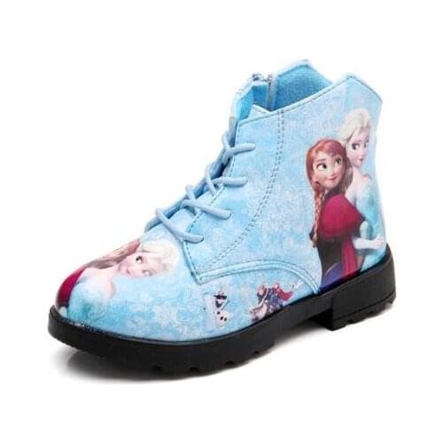 Winter Girl Shoes Elsa Princess Short Boots Baby Cartoon Children Snow Queen Leather Martin Boots Child Shoes
