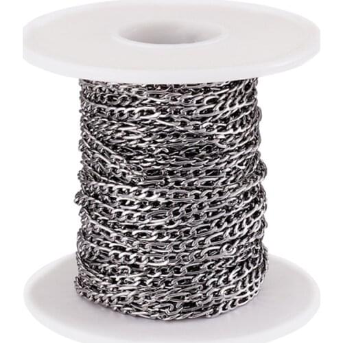 10m/roll 304 Stainless Steel Curb Cuban Link Chain Figaro Chain for Jewelry Making DIY Necklace Bracelet 4x3x0.8mm & 6.5x3x0.8mm