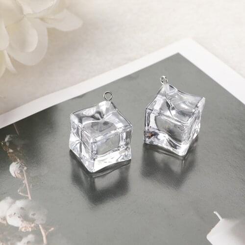 10pcs Transparent Ice Cube Resin Pendants Charms 3D Geometric Ice Charms For Fashion Jewelry Accessory Earring Keychain