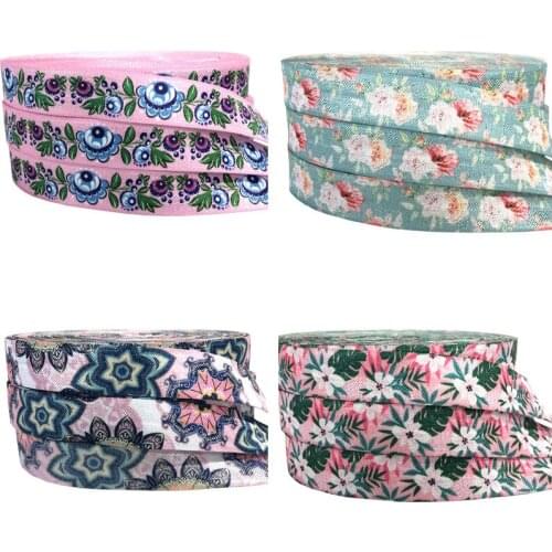 10Yards 15mm Mandla Flowers Fold over Elastic bands Baby Headband Girls Hair ties Hair Accessories Craft Supply