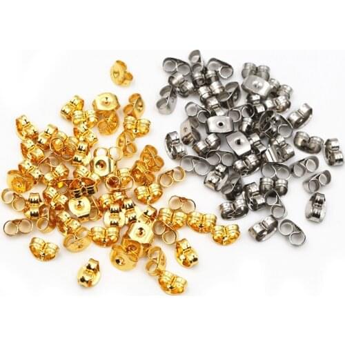 100pcs/Lot High Quality Stainless Steel Gold Plated Earring Back Plug Ear Studs Back Earring Stopper DIY Jewelry Making Supplies
