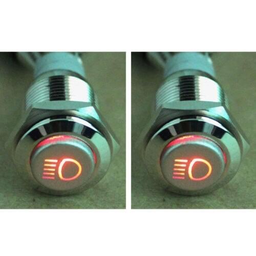 2Pcs 16mm Driving Lights Car Main Beam Light Symbol Push Button ON/OFF Switch
