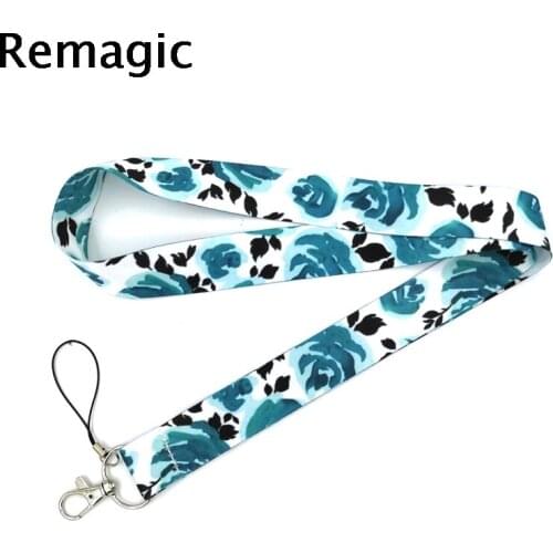 20pcs Blue Flower Rose Lanyard for Keys Phone Cool Neck Strap Lanyards for Camera Whistle ID Badge Cute webbings ribbons Gifts